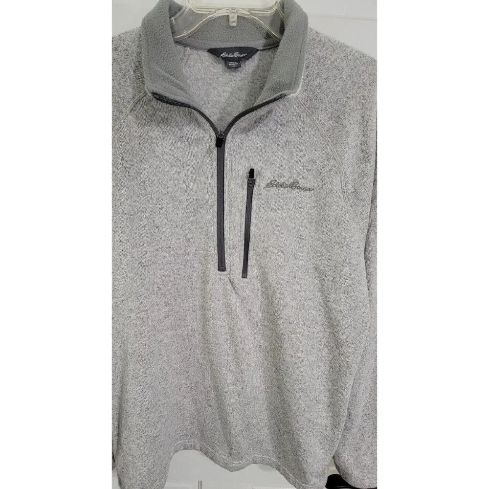 EDDIE BAUER Men’s Large Gray Fleece-Lined‎ Sweater Pullover 1/2 Zip Long Sleeve